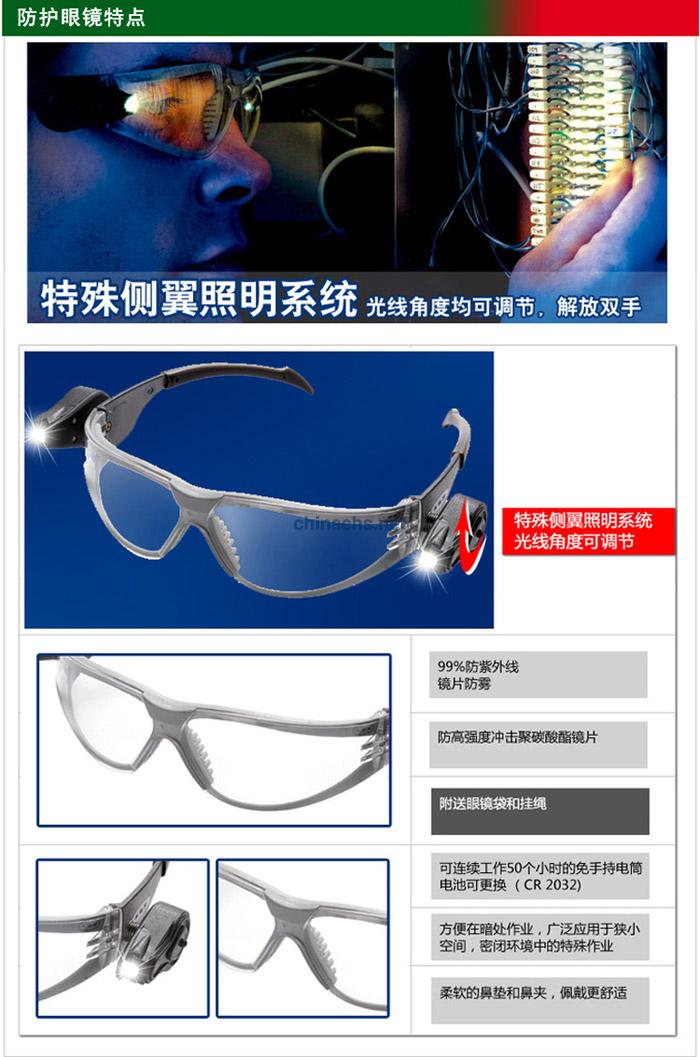 3M 11356 帶雙射燈防霧防護眼鏡